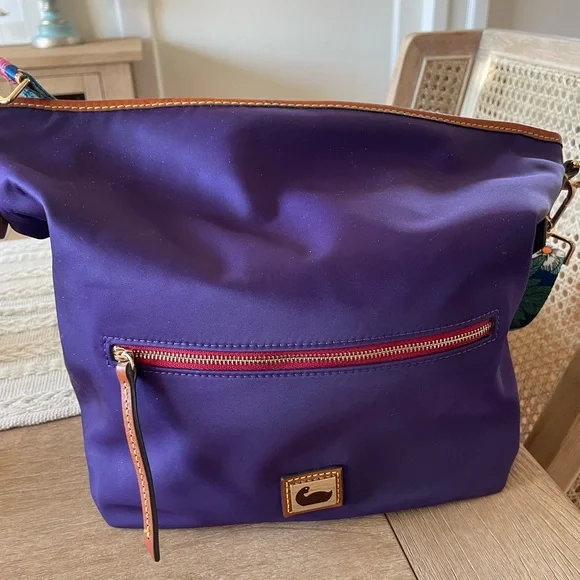 Dooney & Bourke Nylon Wayfarer Hobo - Plum/Purple with Floral Strap - Picture 2 of 14